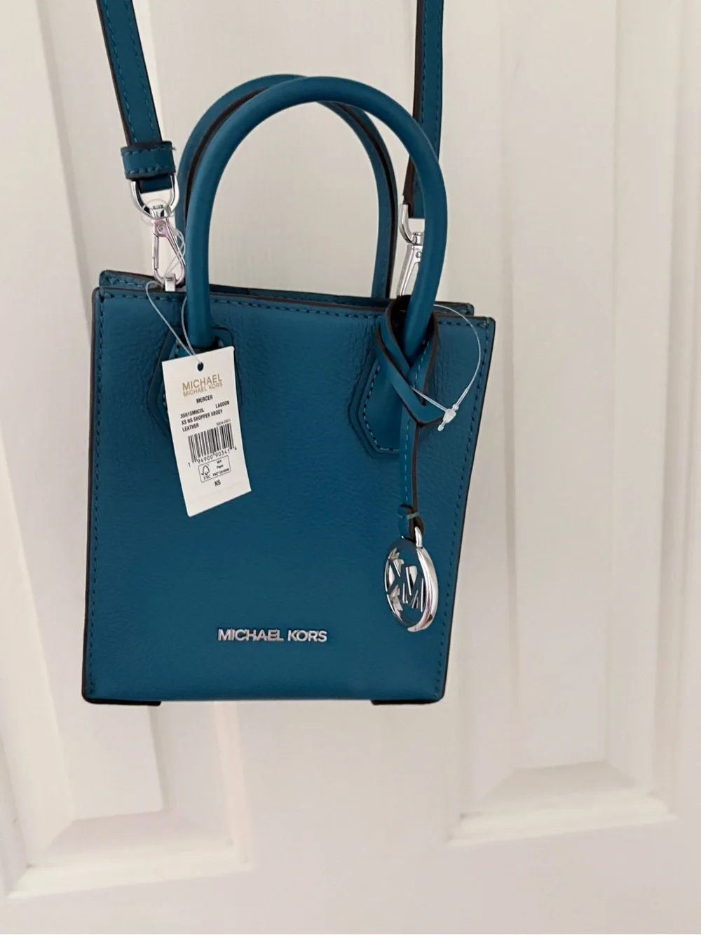 Michael Kors Teal Blue Leather Mini Crossbody Tote